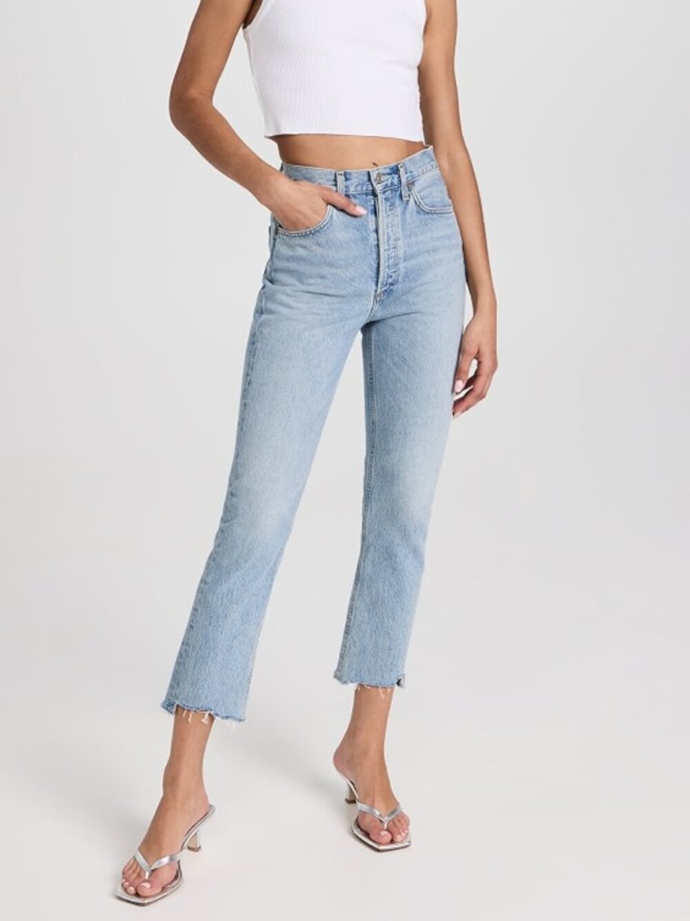 Agolde Riley High Rise Straight Crop Jeans in Light Blue Zephyr
